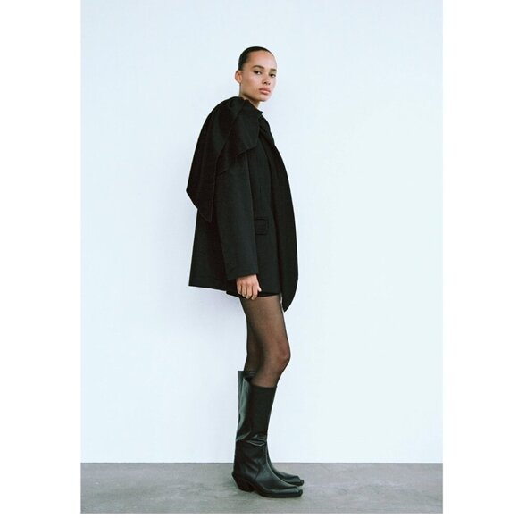 NEW Zara | Oversized Wool Scarf Blazer in Black - Picture 15 of 16